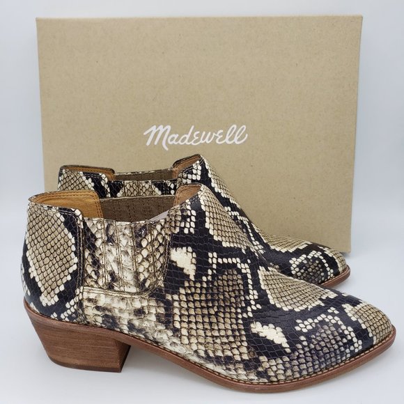 MADEWELL Boots New Chelsea Snake Embossed Leather Short Booties Women's 7 NEW - Picture 1 of 7